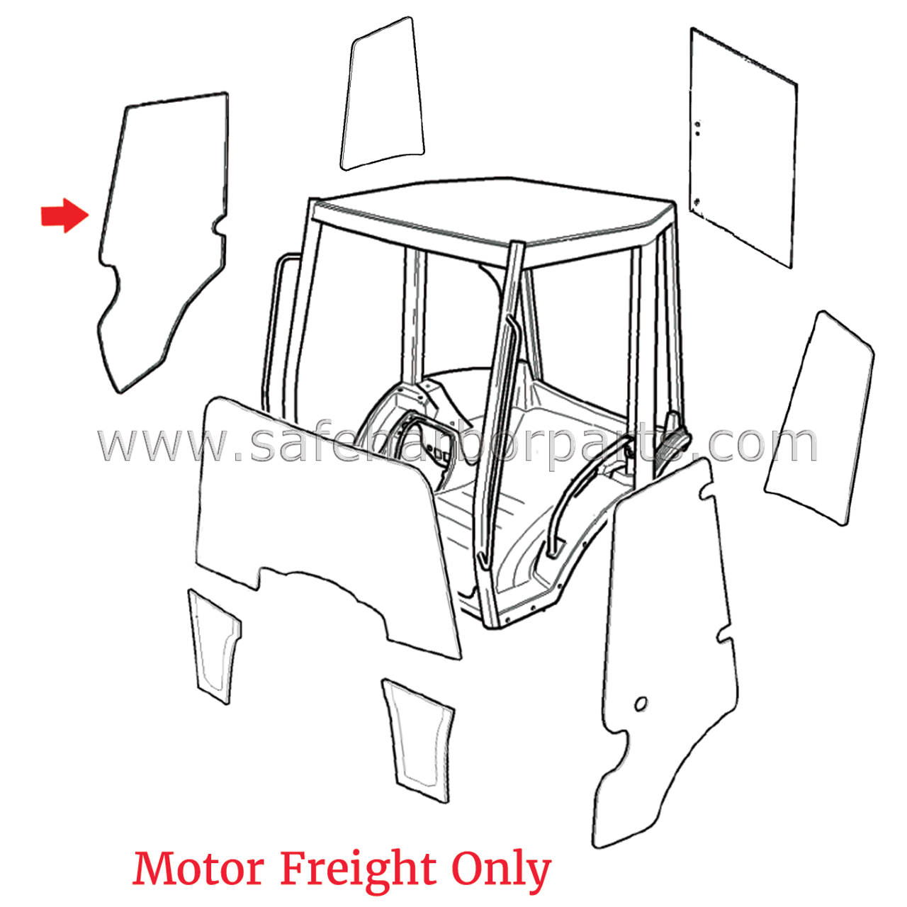 827 80144 Backhoe Righthand Door Glass Safe Harbor Parts