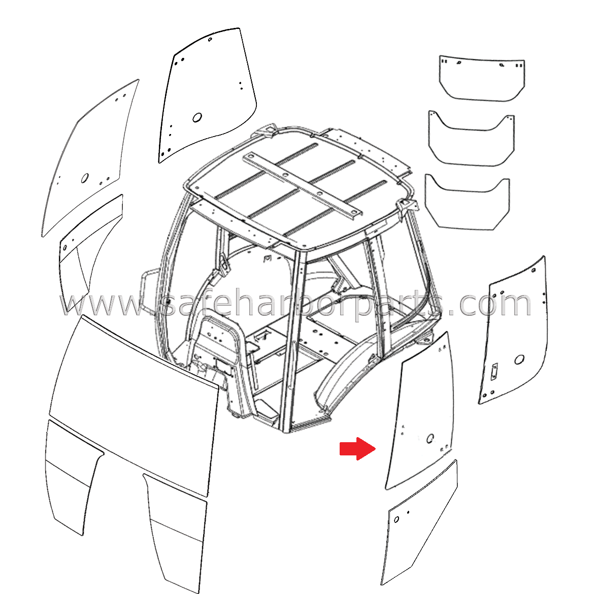 84261868 Case Backhoe Left Hand Door Upper Glass