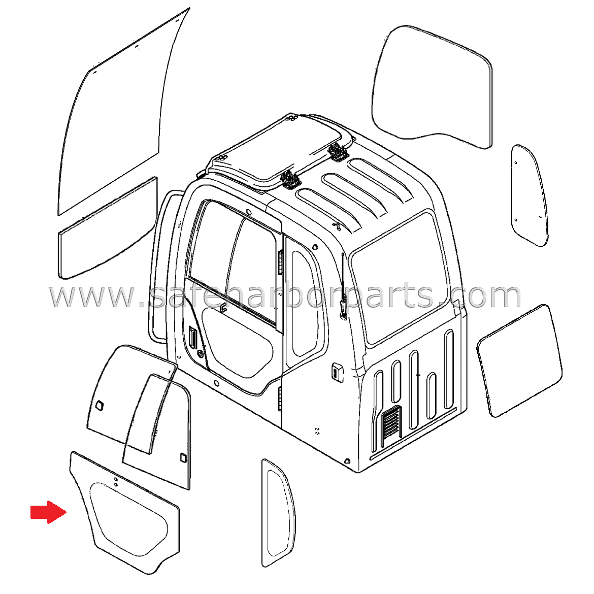 YN51C01096P1M Kobelco Excavator Lower Door Glass