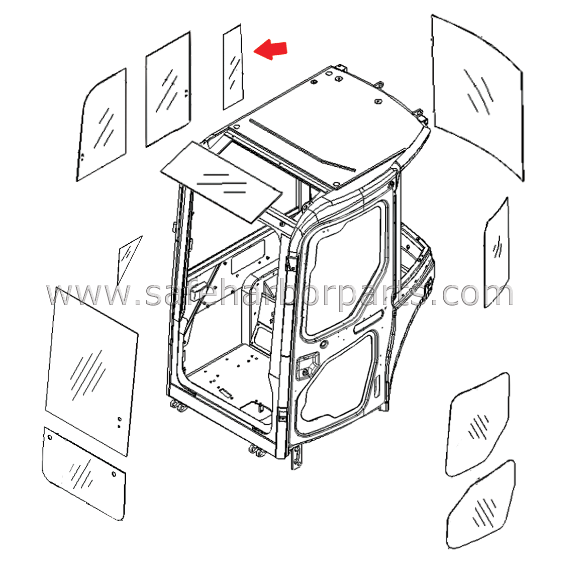 22M-54-24251 Komatsu Mini Excavator Right Hand Rear Qtr. Glass