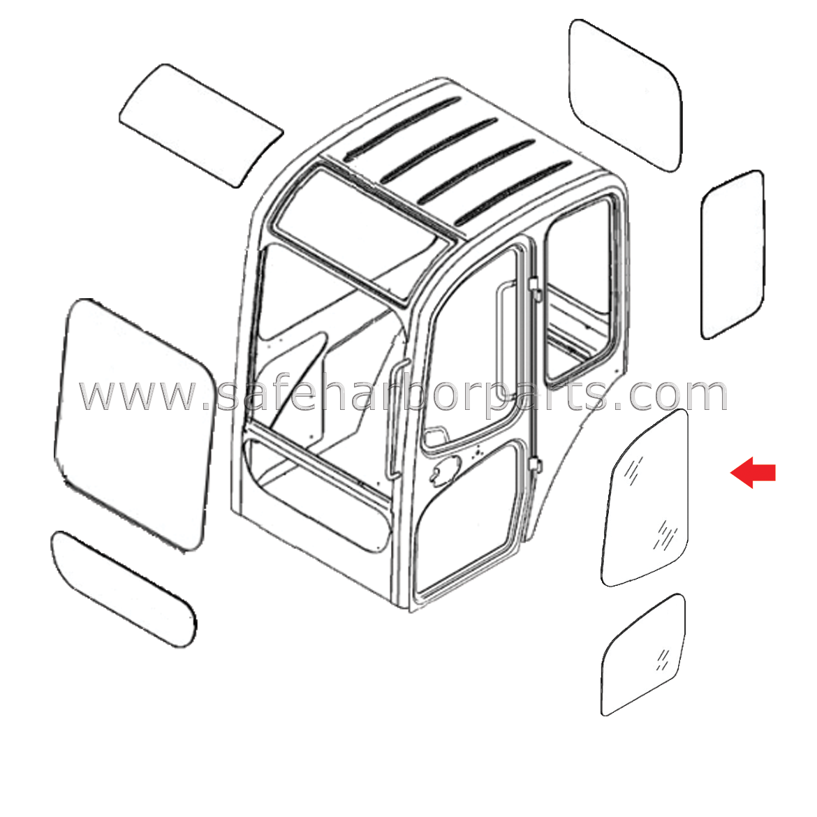6805470 Bobcat Mini Excavator Door Upper Glass