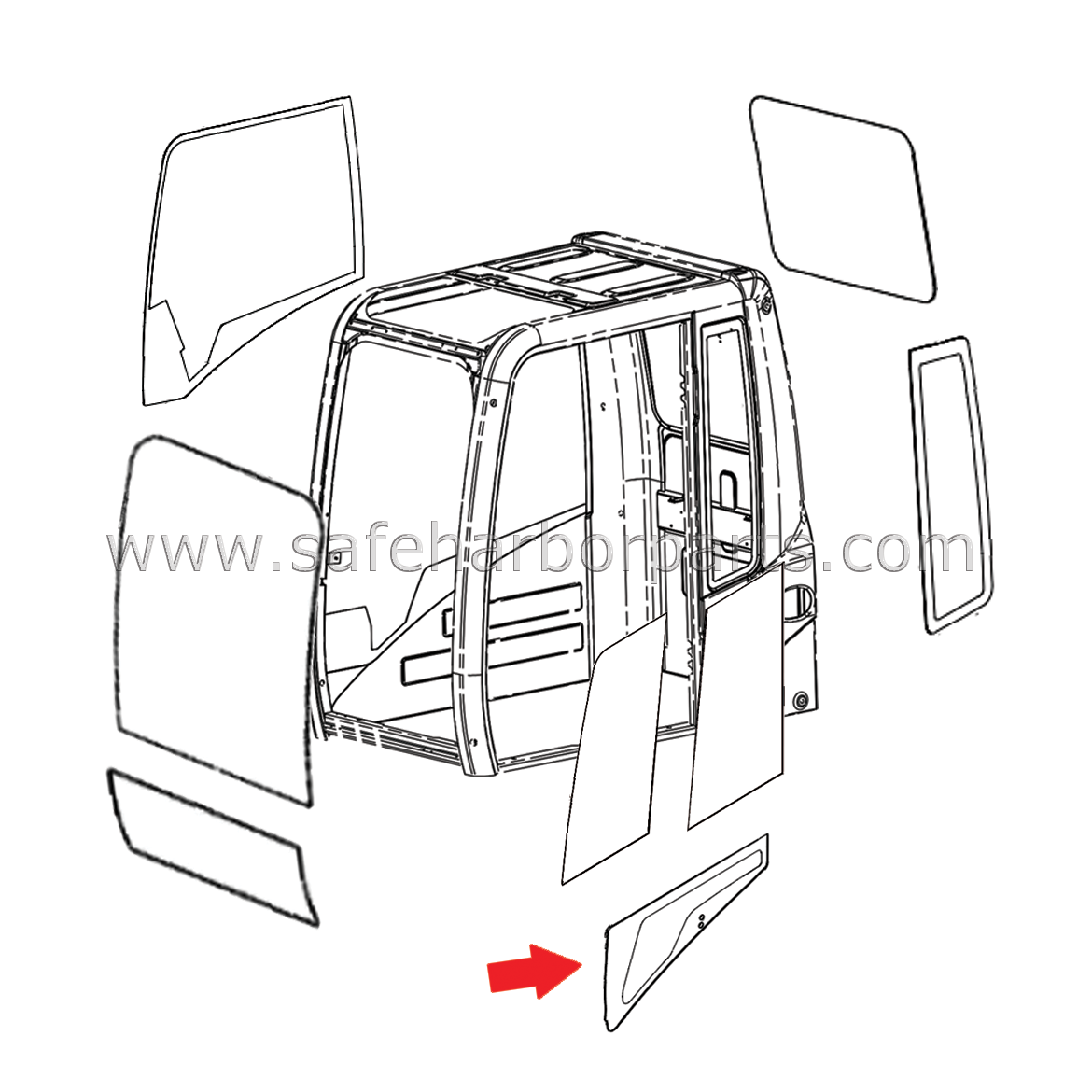 156-6471 Aftermarket Caterpillar Excavator Lower Door Glass