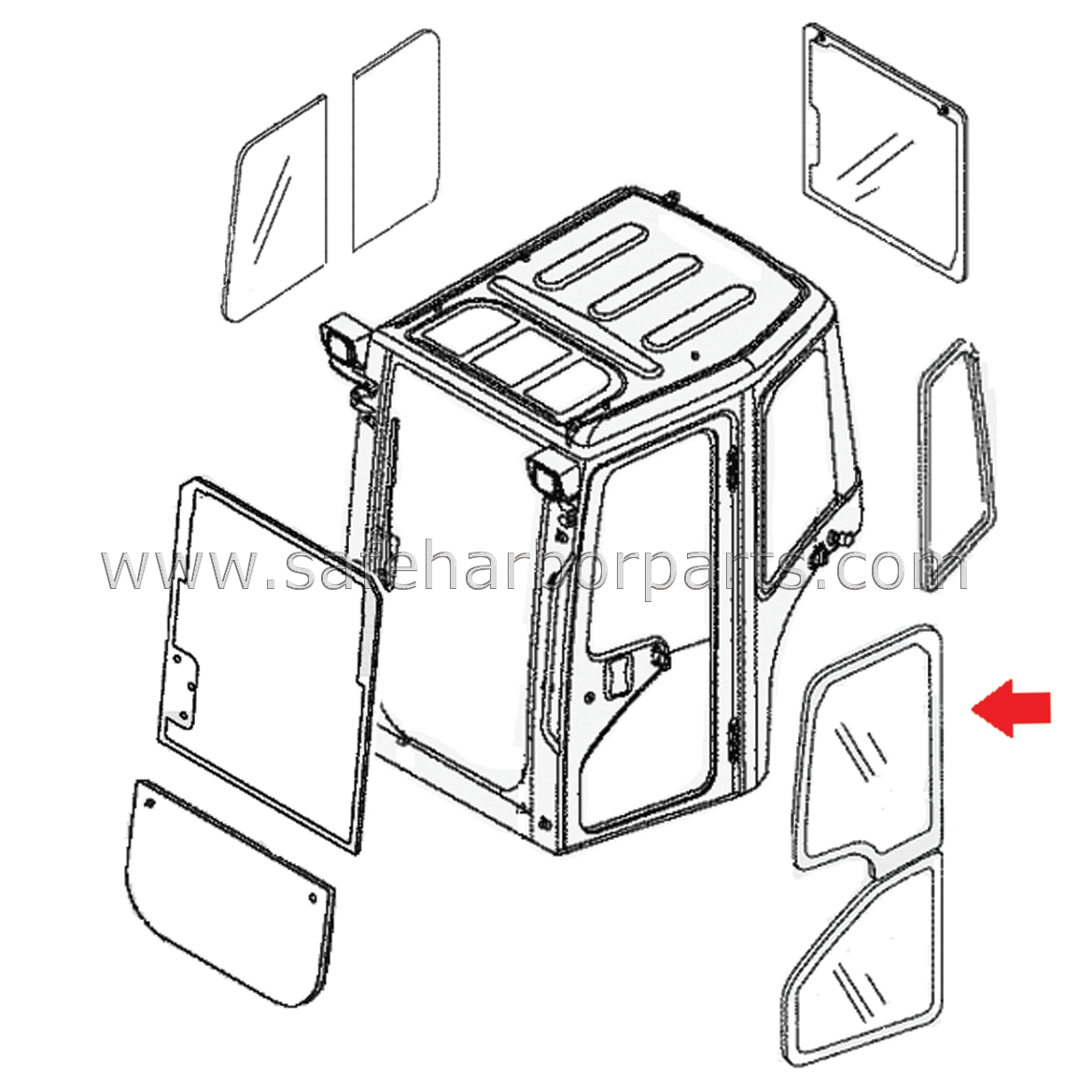 戸山 RD158-46562 Kubota Mini Excavator Door Upper Glass