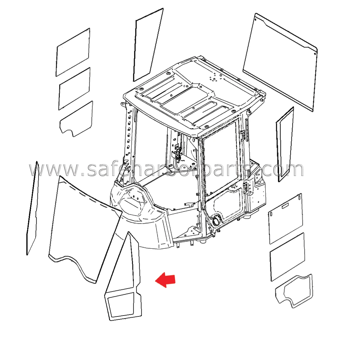 421-926-7731 Komatsu Wheel Loader Left Hand Front Qtr.Glass