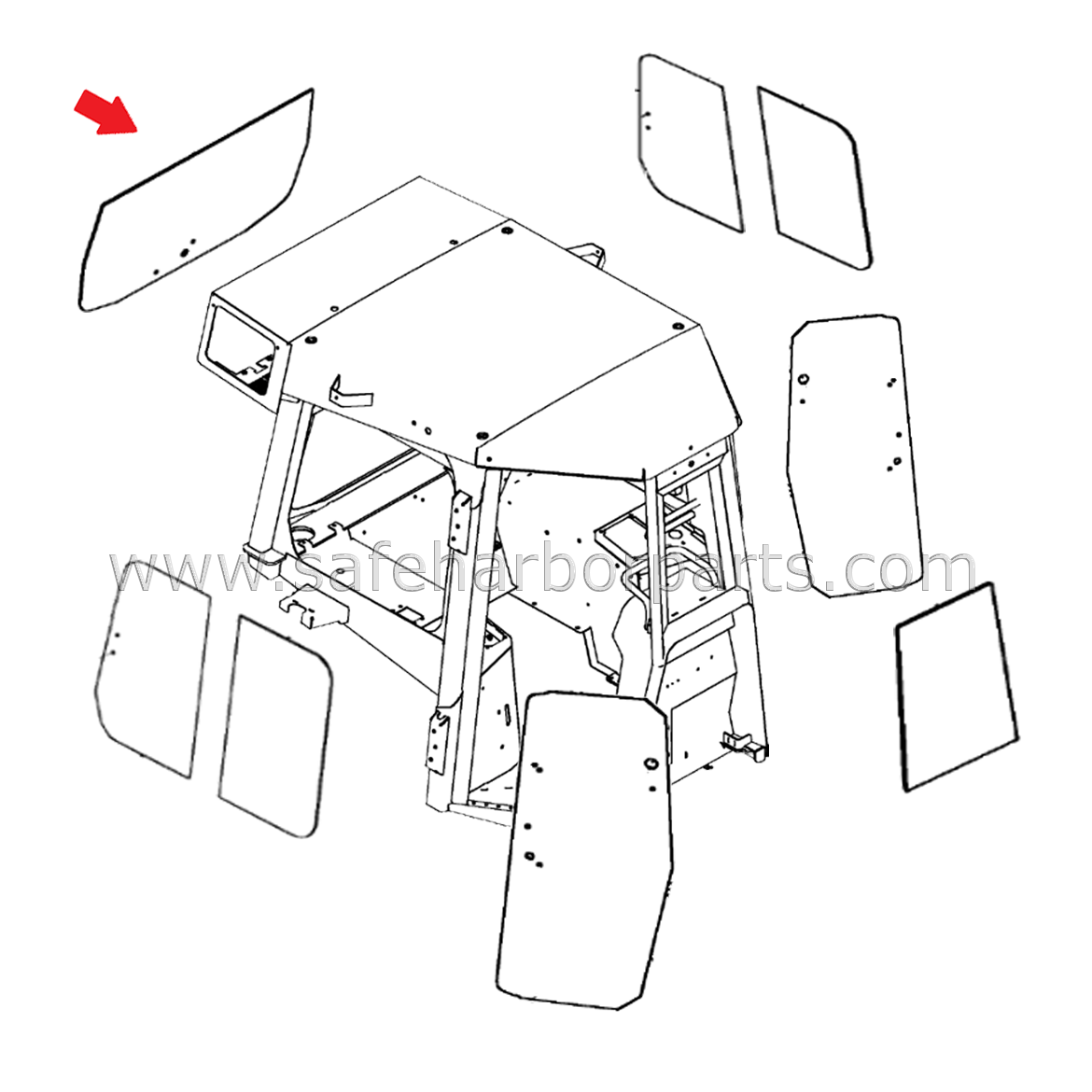 T302986 John Deere Dozer Rear Cab Glass