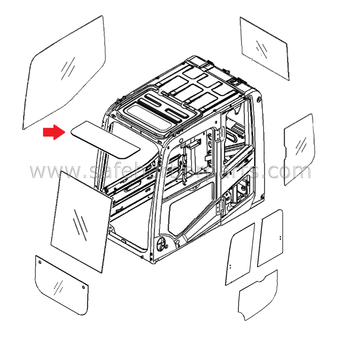 2A5-53-12842 Komatsu Excavator Roof Window 1/2