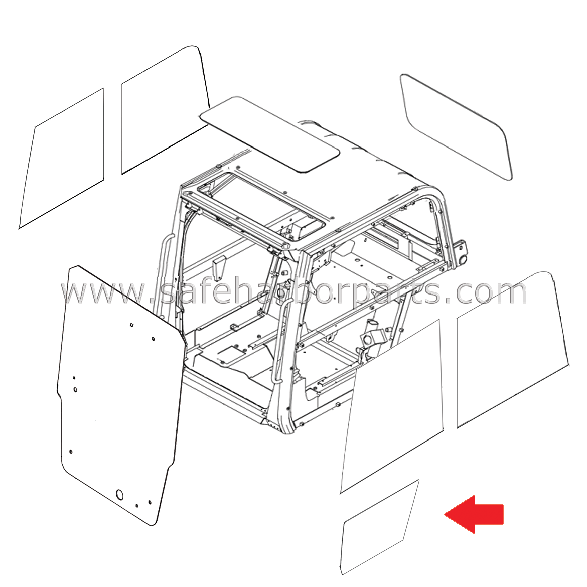 0698600221 Aftermarket Takeuchi Skidsteer Left Hand Lower Glass