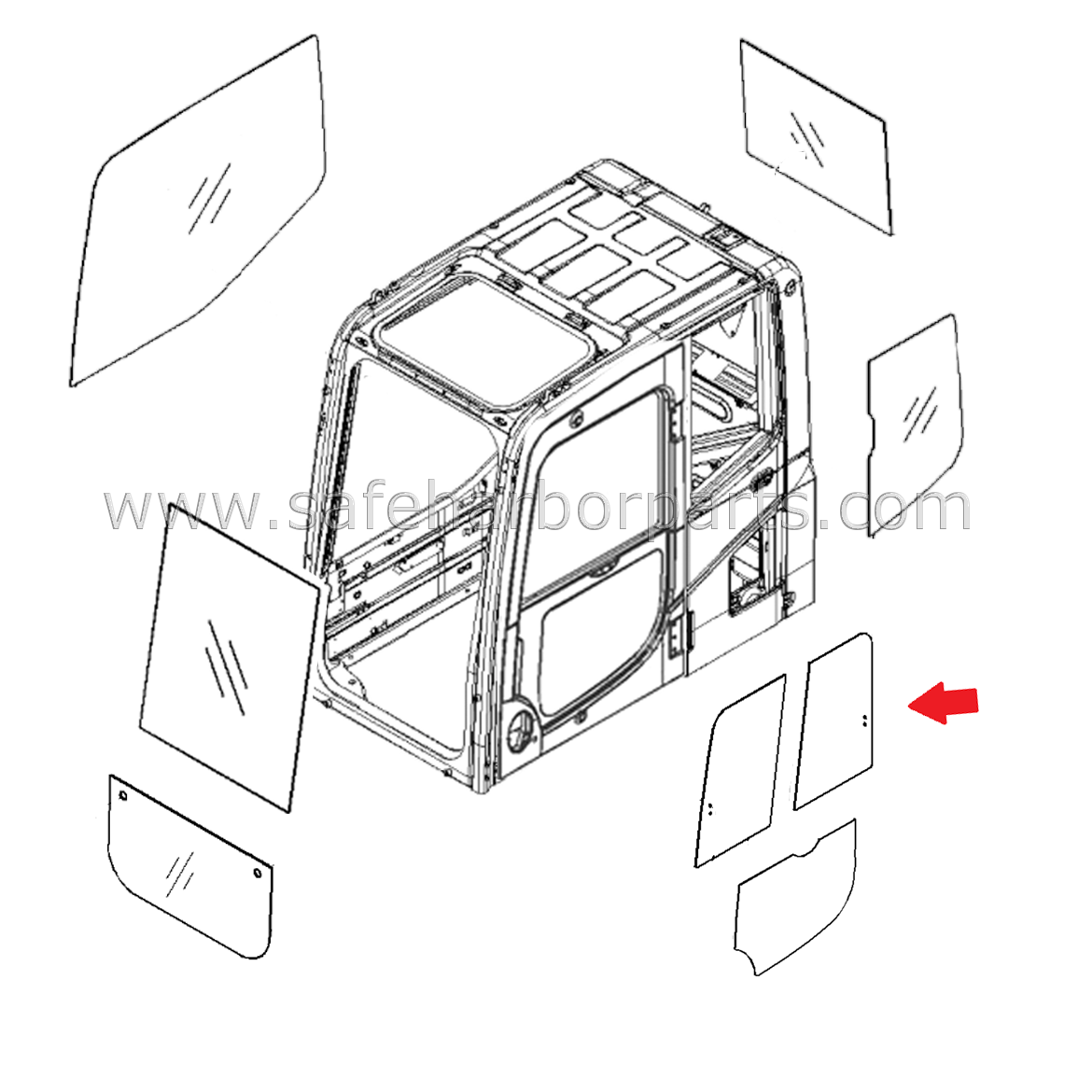 20Y-53-12840 Komatsu Excavator Door Rear Slider Glass