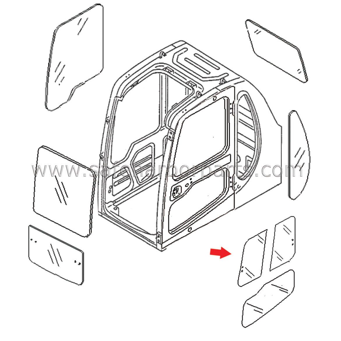 20Y-54-35831 Komatsu Excavator Door Front Slider Glass