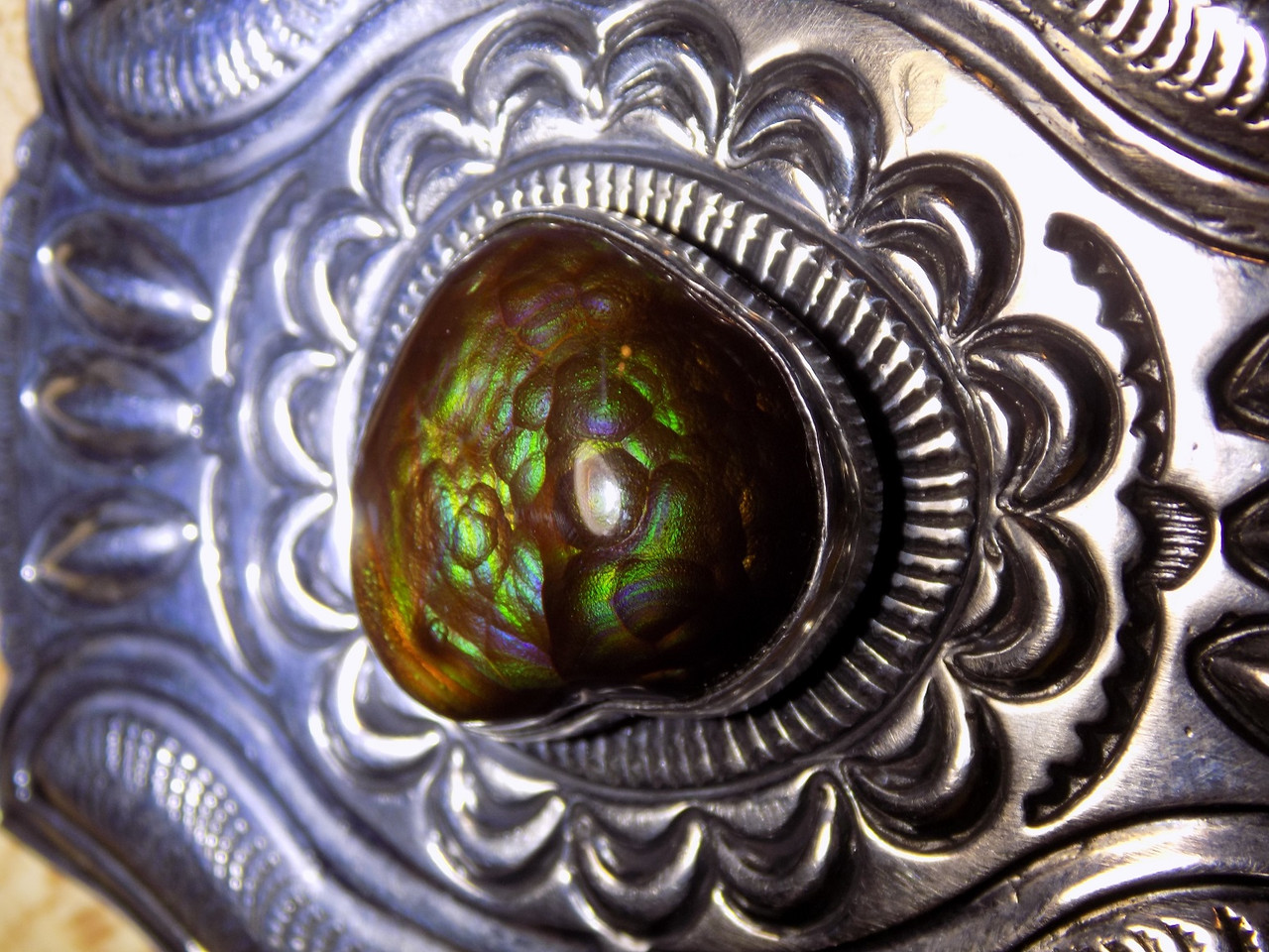 New Sterling Silver Arizona Fire Agate Belt Buckle Navajo 