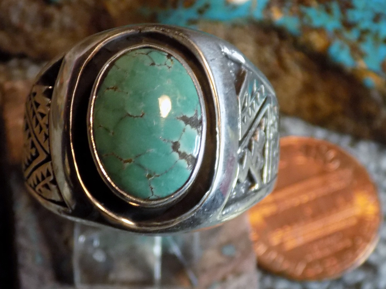 Mens Sterling Silver Hubei Turquoise Ring Navajo Lorenzo James