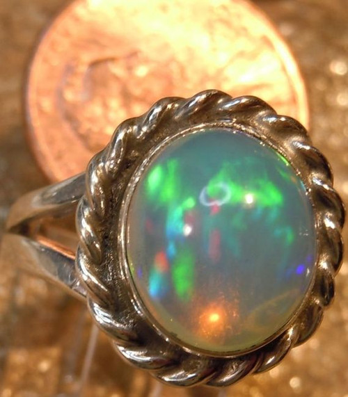 New Jewelry Sterling Silver 2.86 ct. Ethiopian Fire Opal Gem Ring size 4 1/2