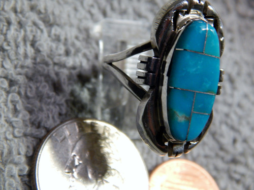 Ladies Sterling Silver turquoise Inlay Ring by Navajo Ray Jack Size 7 1/2