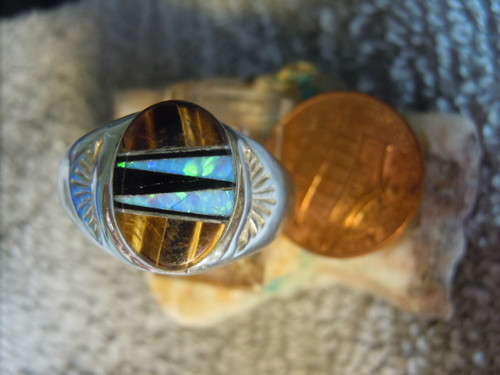 New  Light Weight Ring Sterling Gem Inlay Navajo Tommy Lincoln Size 11 1/2