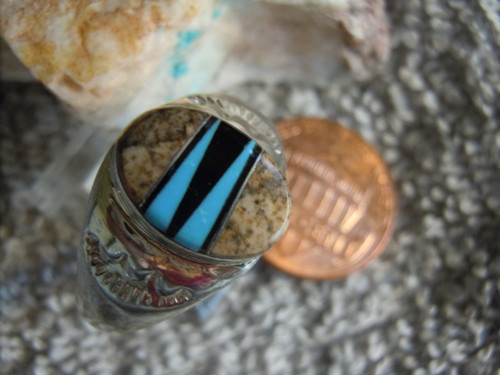 New Light Weight Ring Sterling Gem Inlay Navajo Tommy Lincoln Size 12 1/4