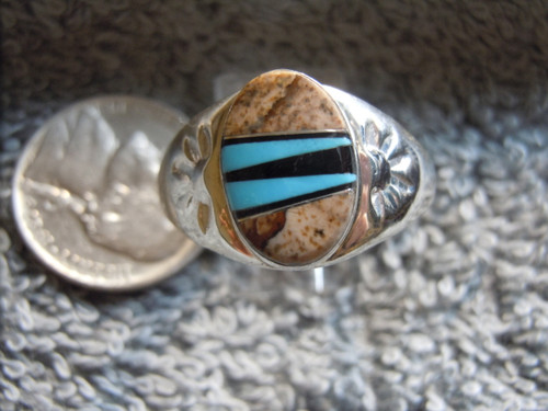 Mens Light Weight Ring Sterling Gem Inlay Navajo Tommy Lincoln New Size 12 1/4