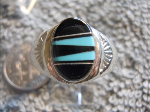 Mens Light Weight Ring Sterling Gemstone Inlay Navajo Tommy Lincoln Size 11 1/2