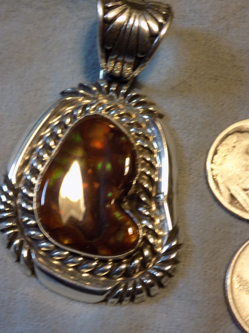 Large New  Sterling Silver Fire Agate  Pendant by Navajo Robert Shakey 