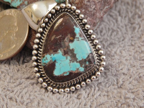 New Bisbee Turquoise Sterling Silver  Pendant  By Navajo Geraldine James