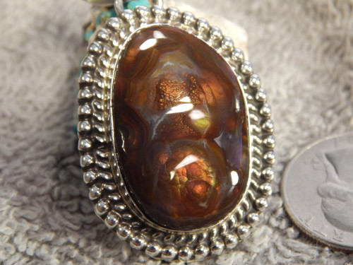 New Fire Agate Sterling Silver  Pendant By Navajo Geraldine James