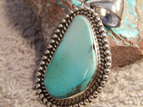 New Blue Bisbee Turquoise Sterling  Silver Pendant  By Navajo Geraldine James