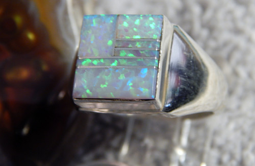 New Sterling Silver Created Opal Inlay Navajo Ring By Wilbur Gray Size 10