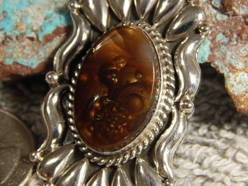 New  Sterling Silver Fire Agate Repoussé Pendant Navajo  Geraldine James