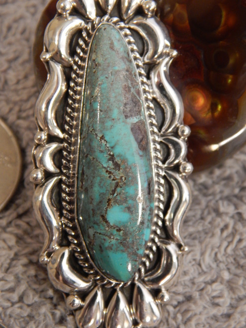 Bisbee Turquoise  Sterling Silver Repoussé Pendant Navajo Geraldine James