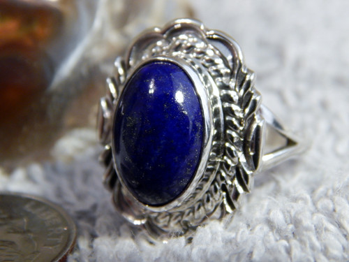New Light Weight Ladies Sterling  Silver Lapis Ring By Navajo Virgil Chee Size 7