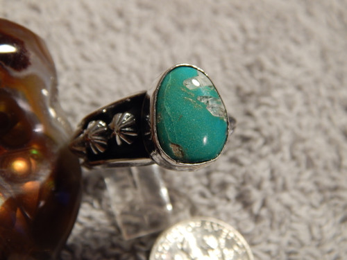 Bisbee Turquoise Ladies Sterling Silver Ring  Navajo Robert Shakey Size 9 1/4