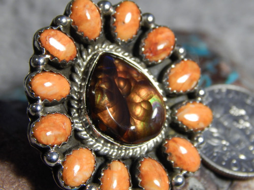 Sterling Silver Fire Agate Spiny Oyster Ring Navajo Geraldine James Size 6 1/4