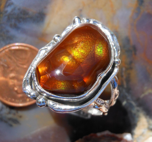 Sterling Silver and Slaughter Camp AZ Fire Agate Gem ring  sz 9 1/2  D100