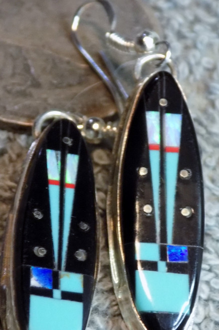 Sterling Silver 
Starry Night Turquoise Inlay Earrings 
Native American Navajo Artist Gilbert Smith
SDavidJewelry.com