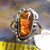 New Sterling Silver and Aguascalientes, Mexico Fire Agate Gem ring size 7 7/8  D86