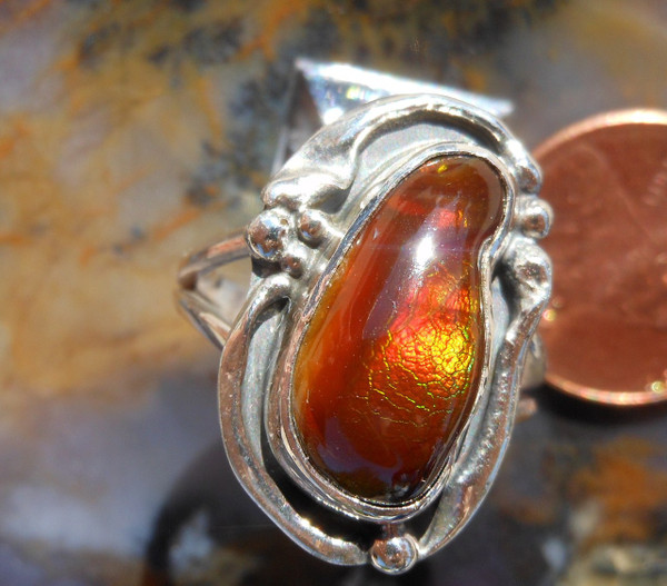 New Sterling Silver & Fire Agate Gemstone ring sz  7 1/2                    264a