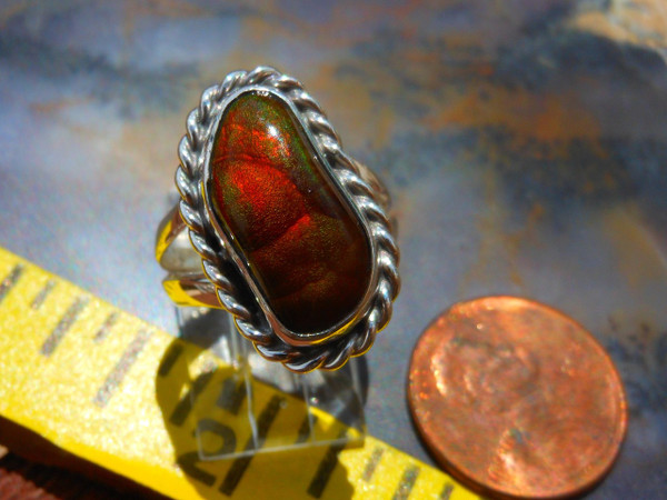 New Sterling Silver and Fire Agate Gem ring size  5  3/4       D47