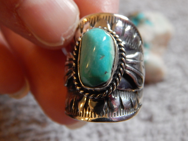 Bisbee Turquoise Sterling Silver Unisex Ring Navajo Lorenzo James Size 5 1/4