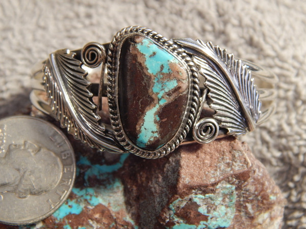 Bisbee Turquoise Sterling  Silver Ladies Bracelet By Navajo Harold Tahe