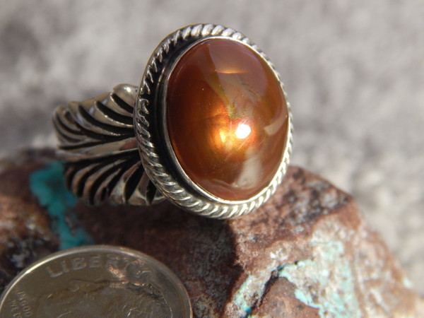 Fire Agate  Sterling Silver Ladies Ring By Navajo Geraldine James Size 9