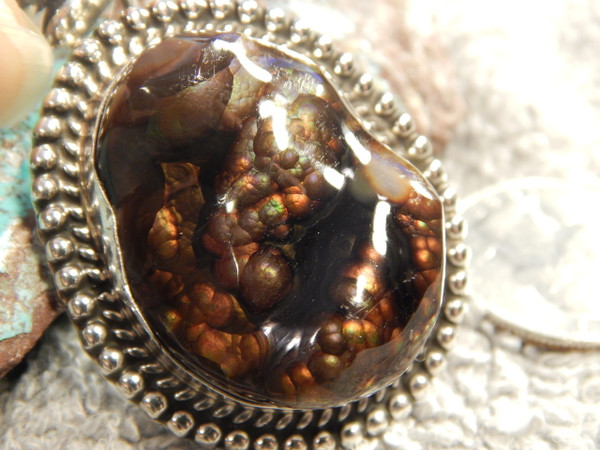 New Fire Agate  Sterling Silver Pendant By Navajo Geraldine James