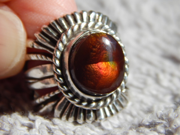 New Fire Agate Sterling Silver Unisex  Ring by Navajo Russell Sam Size 6 1/4