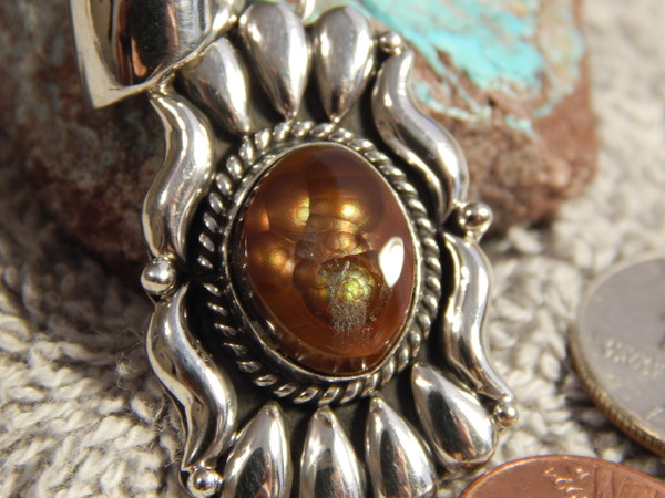 New Sterling Silver Fire Agate Repoussé Pendant Navajo  Geraldine James