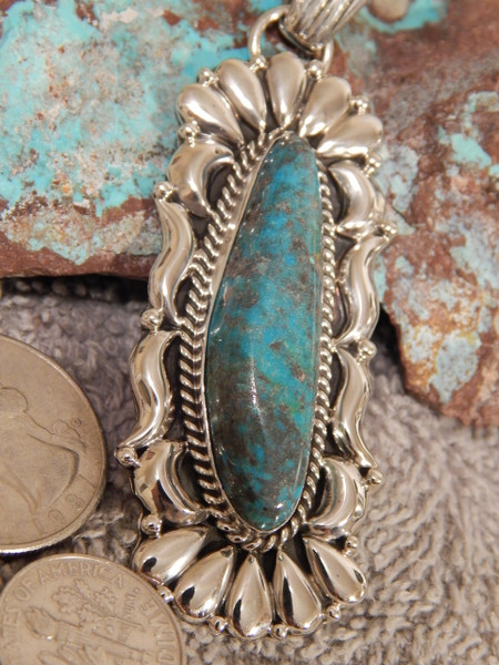 New Bisbee Turquoise  Sterling Silver Repoussé Pendant Navajo Geraldine James