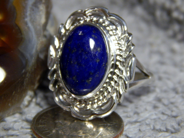 New Light Weight Ladies Sterling Silver Lapis Ring Navajo Virgil Chee Size 9