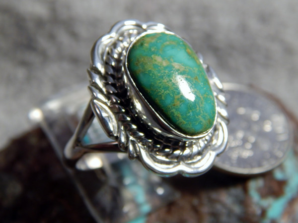 New Light Weight Ladies Sterling Silver Turquoise Ring Navajo Virgil Chee Size 8