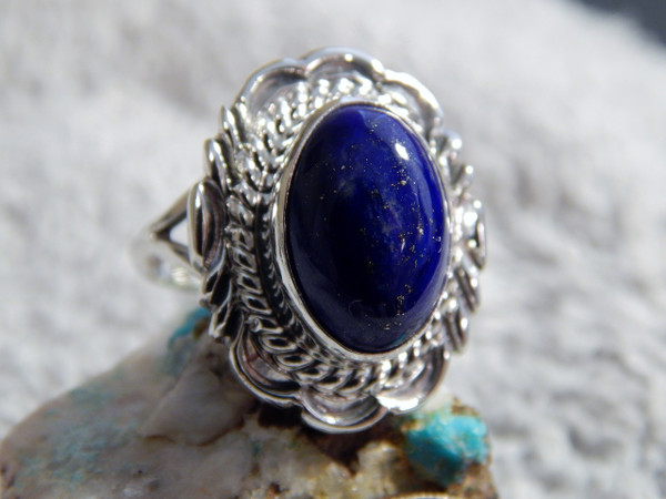 New Light Weight Ladies  Sterling Silver Lapis Ring Navajo Virgil Chee Size 8