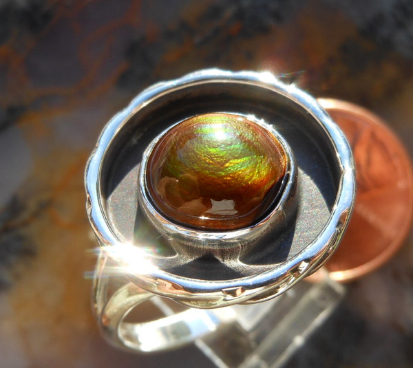 Sterling Silver and Slaughter Camp AZ Fire Agate Gem ring  sz 10 3/4   D102
