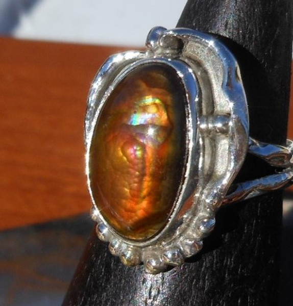 Sterling Silver and Aguascalientes, Mexico Fire Agate Gem ring         D 84