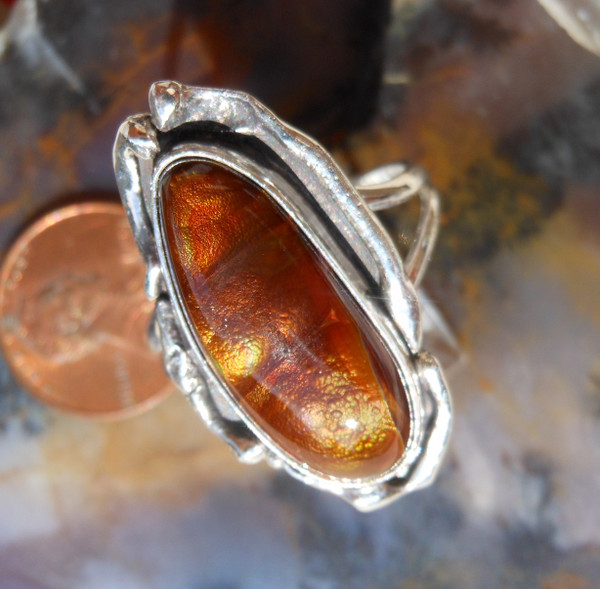 New Sterling Silver and Slaughter Camp AZ Fire Agate Gem ring Size 11       D95