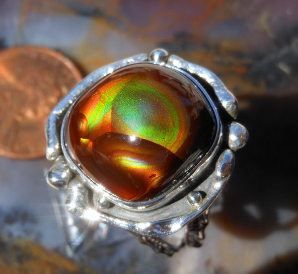 Sterling Silver and Slaughter Camp AZ Fire Agate Gem ring  sz 10 7/8  D99
